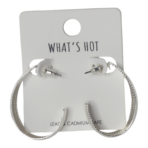 Whats Hot Jewelry Women's Casual Silver Dot Textured Teardrop 1" Hoop Earring - Picture 3 of 4